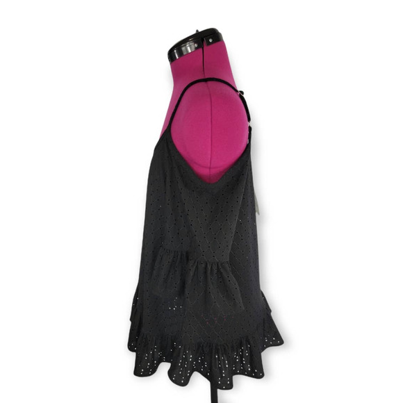 **NWT** Michael Kors Eyelet Cold Shoulder Ruffle Top Size Medium Black - Picture 6 of 8